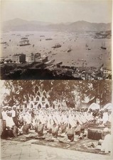 2 TWO LARGE1880/90 ALBUMEN PHOTO CHINA HONG KONG HARBOUR & MALAY MALAYU DANCERS picture