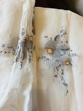 Vtg. Madeira Hand Embroidered Organdy Linen Tablecloth   Floral 81”x 64” picture