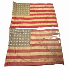 VTG 48 Star American Flag Gauze Cotton Printed WW2 Era Americana 32x24 Lot Of 2 picture
