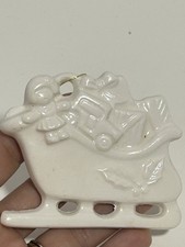 Vintage 1990s Monochromatic White Porcelain Santa's Sleigh Christmas Ornament picture