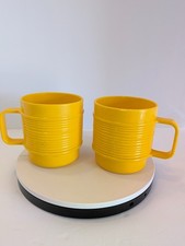 2 Vtg RUBBERMAID Yellow Plastic STACKABLE CUPS  Mugs Coffee Cups #3819 picture