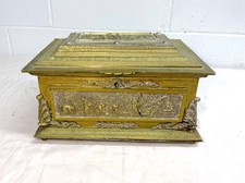 LARGE antique Spanish Baroque 2 tone heavy brass ornate dresser casket desk box picture