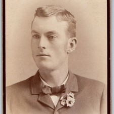 c1880s Frankfort, IN CDV Photo Handsome Young Man Bowtie Flower Smith & Bechtel picture
