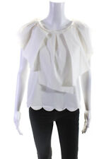 RED Valentino Women's Sleeveless Ruffle Pullover Crewneck Blouse White Size 2 picture