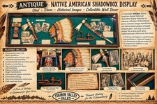 Antique Native American Shadow Box Chief Totem Historical Display Wall Decor 42” picture
