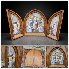Antique  Triptych 1946 WW2 watercolour painting wounded soldiers mary angels picture
