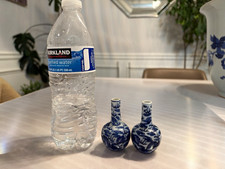 Pair Vintage Chinese Blue & White Mini Tianqiu Vases, Dragon Pattern picture