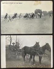 2 Antique Horse Postcards Western Cowboys & Family Wagon RPPC 1911 picture