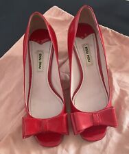 Miu Miu Shoes 36.5 Patent Red Open Toe Pumps With Crystal Heels 6.5 picture
