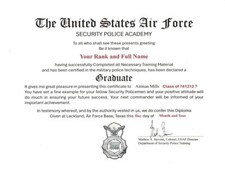 USAF Security Police Academy Replacement Certificate picture