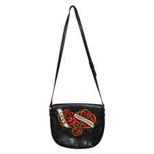 Love Moschino Black Leather Rose Tattoo Style Crossbody Saddle Bag Handbag Purse picture