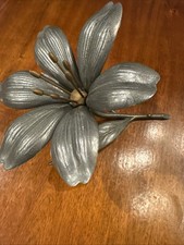 Vtg MCM Lotus Lily Flower Ashtray Removable Petals  Cast Aluminum (Patent Pendg) picture
