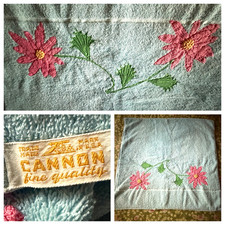 VTG 1960's CANNON BLUE TERRYCLOTH W/ CROCHET APPLIQUE BATH TOWEL -  24