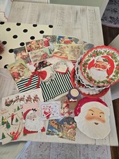 Large Lot Of Vintage/ Retro Christmas Cards Stocking Towels Santa Trays Caroler picture