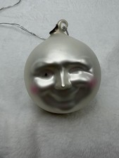 VTG Dept 56 Large White Hand-Blown Mercury Glass Winking Man In  Moon Ornament picture