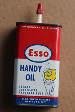 1950's ESSO HANDY OIL Old 4 oz. Tin Oiler Can ~OIL DROP MAN GRAPHIC ~ XTRA NICE picture