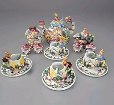 Vintage 1999 Merc Asia Ceramic Rabbit Garden Party Tea Set 21pc Set W/ Lids NOS picture