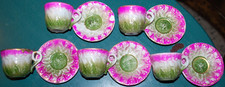 Set 5 Antique CHILDREN'S TEACUPS W SAUCERS Bavarian Porcelain EMBOSSED FLOWERS picture