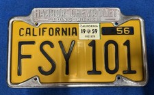 California Long Beach Harbor Chevrolet Vintage License Plate Frame 1959 Dealer picture