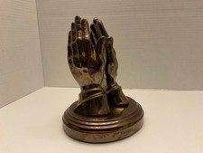 vintage bronze-finish “Praying Hands” religious sculpture,  picture