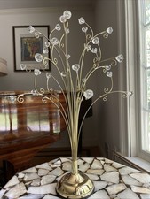 Vtg 23” Gold Metal 15 Arm Christmas Ornament Tree Stand w Acrylic Crystal Ends picture