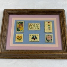 Vintage USPS LOVE Stamp Enamel Pin Set 6 Framed Matted Postal Collectible picture