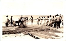 H-137 Hukilau Fishing Net Hawaiian Islands RPPC Postcard Posted U.S. Navy 1945 picture