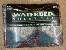 Delta Pocket Waterbed King Percale Vintage Sheet Set 4 Piece Diamond Head C41 picture