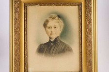 Antique Hand-Colored Portrait Woman in Ornate Gold Tone Frame 1890-1900 35 x 25