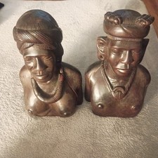 Antique Fine Art Statuettes Male & Female Wooded Home Decor  picture