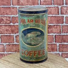 Rare Antique POLAR BEAR COFFEE 3lb tall tin w/ paper label - Muskogee, Oklahoma picture