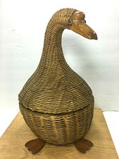 Vintage 70s Wicker Goose Basket Rattan Decorative Handcrafted Large 13