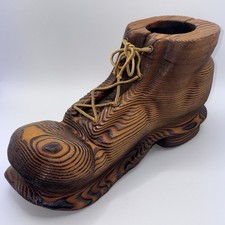 Vintage Hand Carved Wood Boot Shoe Folk Art Candle Holder 10” Heavy 1.7lb Rustic picture