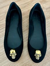 $540 ALEXANDER MCQUEEN Black Suede Gold Skull Ballet Flats Made in Italy 38 8US picture