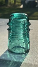 Antique AM Tel & Tel Co Ice Green Glass Insulator Elmer NJ Embossing Telephone picture