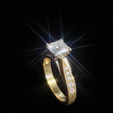 14K Gold Engagement Ring with Princess Cut Diamond and Side Stones in Black Box picture
