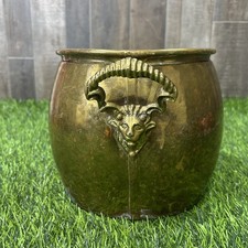 Vtg Hammered Brass Ram Heads Handle Jardiniere Planter picture