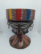 Vintage Hand-made Wooden Tiki Candle Holder, Trinket/Offering Bowl. picture