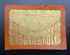 c1910 Large Princeton University Tiger Tobacco Leather 3.5x2.5 Antique College picture