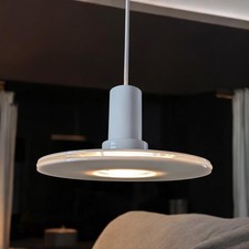 RARE VTG SIGNED FREDRICK RAMOND LUCITE WHITE ACRYLIC UFO AGE PENDANT LIGHT LAMP picture