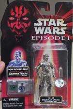 Hasbro Star Wars Episode I TC-14 Protocol Droid CommTech Figure w/ Tray 1999 picture