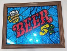 Vintage framed “BEER” Glitter Art wall sign by A & F Products Ltd., Huntington, picture