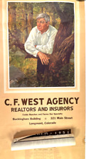 vtg 1951 C.F. West Realtor Longmont CO Will Rogers Serbaroli Calendar  picture