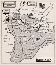 1945 Press Photo WWII Map of U.S. Marines and Army Troop Movements on Okinawa picture