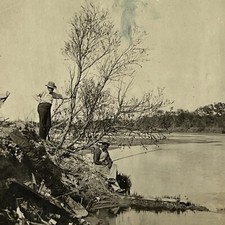 Vintage RPPC Real Photograph Postcard Men Fishing Beautiful Scenery Pond picture