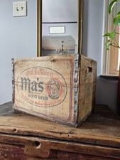 Vintage 1940s Ma’s Old Fashion Root Beer Wood Crate 12 Bottles Sanford Beverages picture
