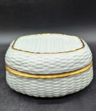 Vintage Limoges Porcelain Basketweave Trinket Dresser Box While 5.25