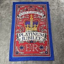 HM Queen Elizabeth II Platinum Jubilee 1952-2022 Tea Towel ER UK Royal Blue Red picture