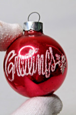 VTG Glass Stencil Pictured Season GREETINGS Small BALL Christmas Ornament USA picture