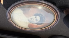 Excellent Early 1900’s Hand Tinted Photo Convex Bubble Glass Original Wood Frame picture